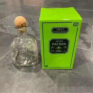 Empty Patron bottle with box